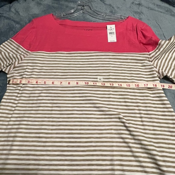LOFT Women’s XL Pink Beige White Striped 3/4 Sleeve Tee – NWT Casual Tunic Top - Picture 3 of 7